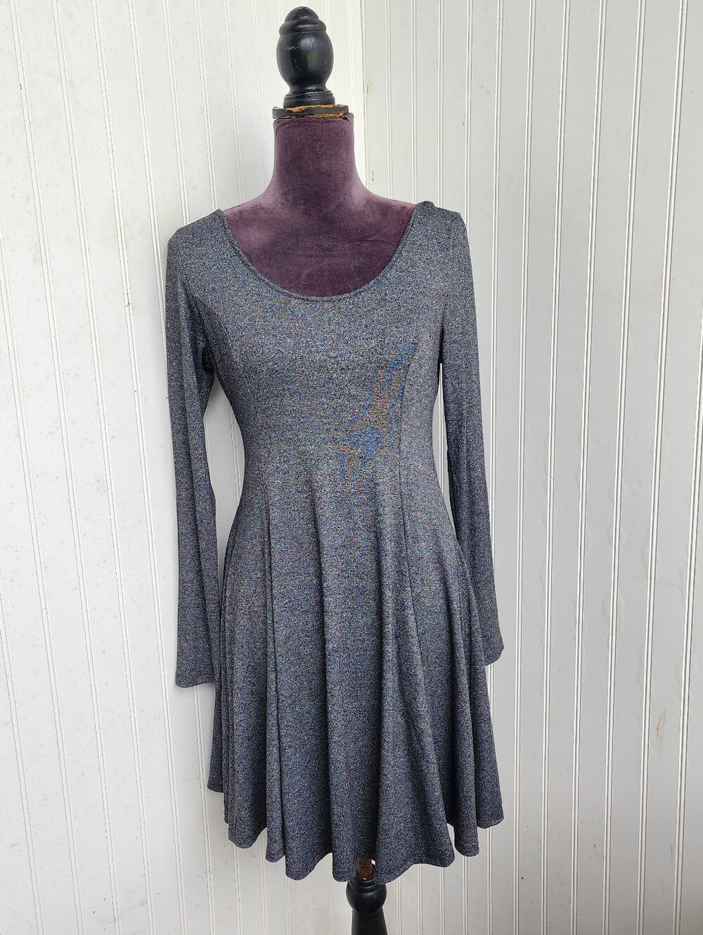 Acemi Cute Gray Long Sleeve Rayon Blend Skater Dress Open Back Sz M
